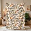 [2D FLAT PRINTING] 1pc Gratitude Text Pumpkin Autumn Leaves Floral All-Over Print Themed Flannel Blanket - Large Size, Soft, Lightweight, and Warm, Su