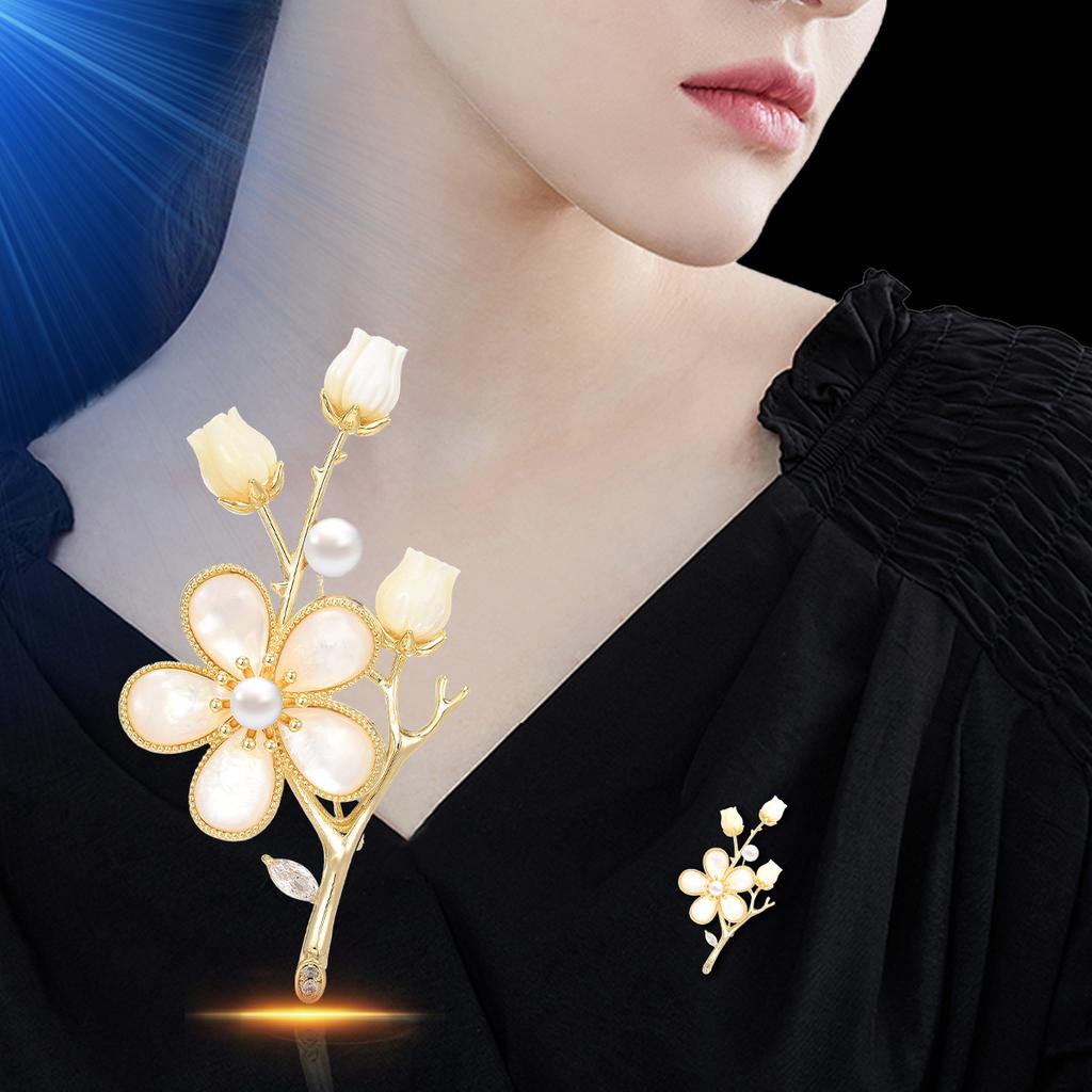 High-end fresh fritillary flower brooch freshwater pearl micro-inlaid zircon suit coat women's exquisite pin accessories