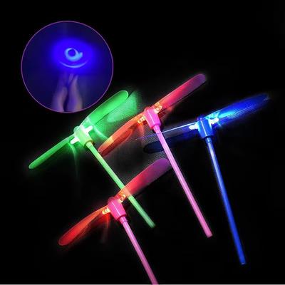 LED Luminous Bamboo Dragonfly Flying Toy Light Up Outdoor Hand Push Spinner Kids Party Favor Night Glow Children Birthday Gift