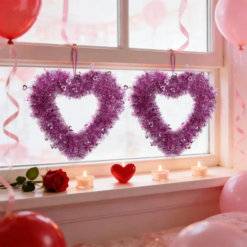 Top Quality Valentines Red Heart Shaped Wreath Decorative Hanging Garland Love Window Decoration for Wedding Engagement