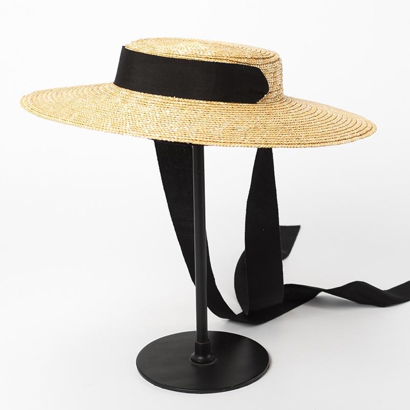 2026 Sommer Breiter Rand Boater Hut Schwarz Weiß Band Bindung Strohhut Flach Damen Sommer Derby Hut 10cm 15cm Rand Chapeu Strand Sonnenhut