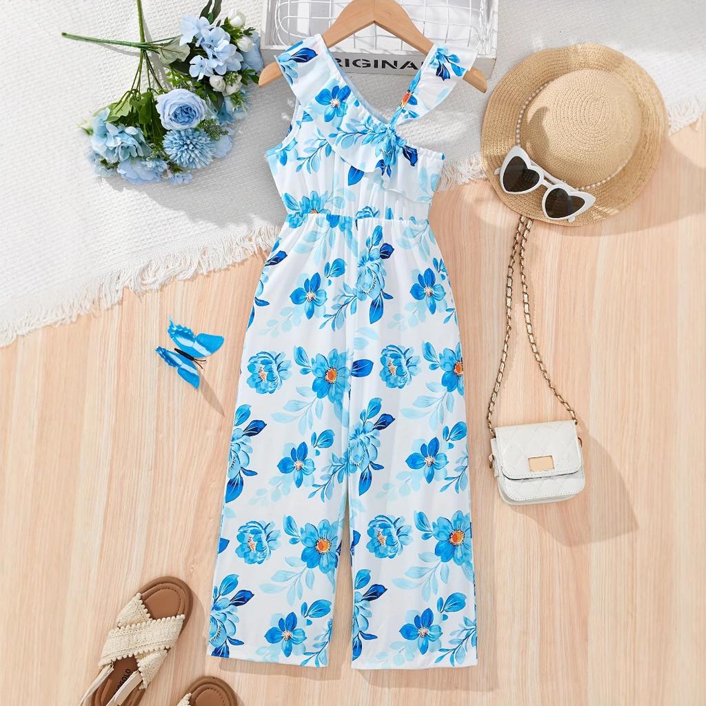 Girls Fashion Floral Print Romper Summer Casual Romper for Kids