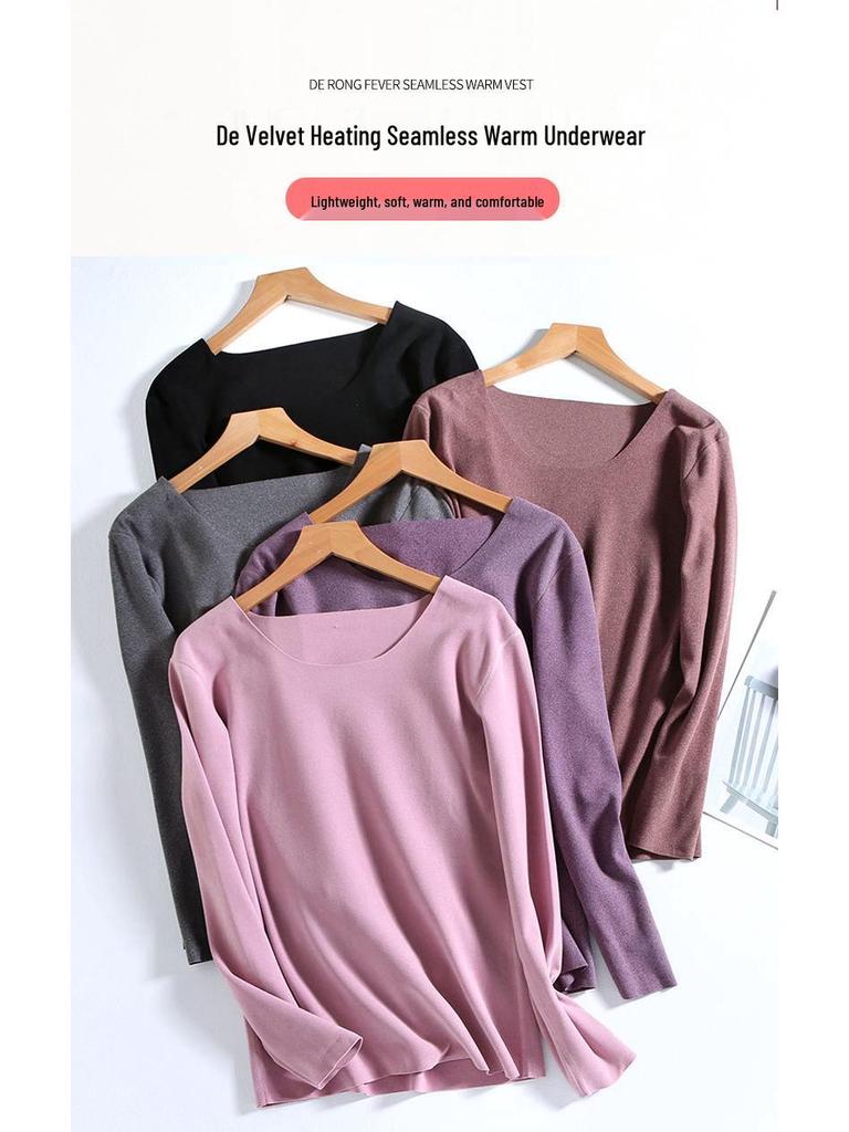 Plus Size Seamless Warm Underwear Set for Women - Fleece-Lined, High Elasticity, German Velvet, Autumn/Winter