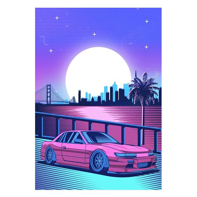 Cartoon Neon Retro Jdm Sports Racing Car Print Poster Canvas Painting Modern Wall Art Picture For Living Room Bedroom Home Decor