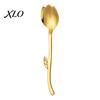 Kitchen Dining Accessory Tulip Shaped Stainless Steel Spoon, Long Handle Coffee Ice Cream Scoop Dessert Serving Spoon with Hanging Hook, Flatware