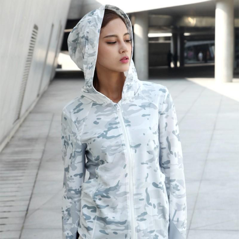 Womens Camo Sun Protection Hooded Long Sleeve T-Shirt Quick Dry Hiking Camping Outdoor Sports Top