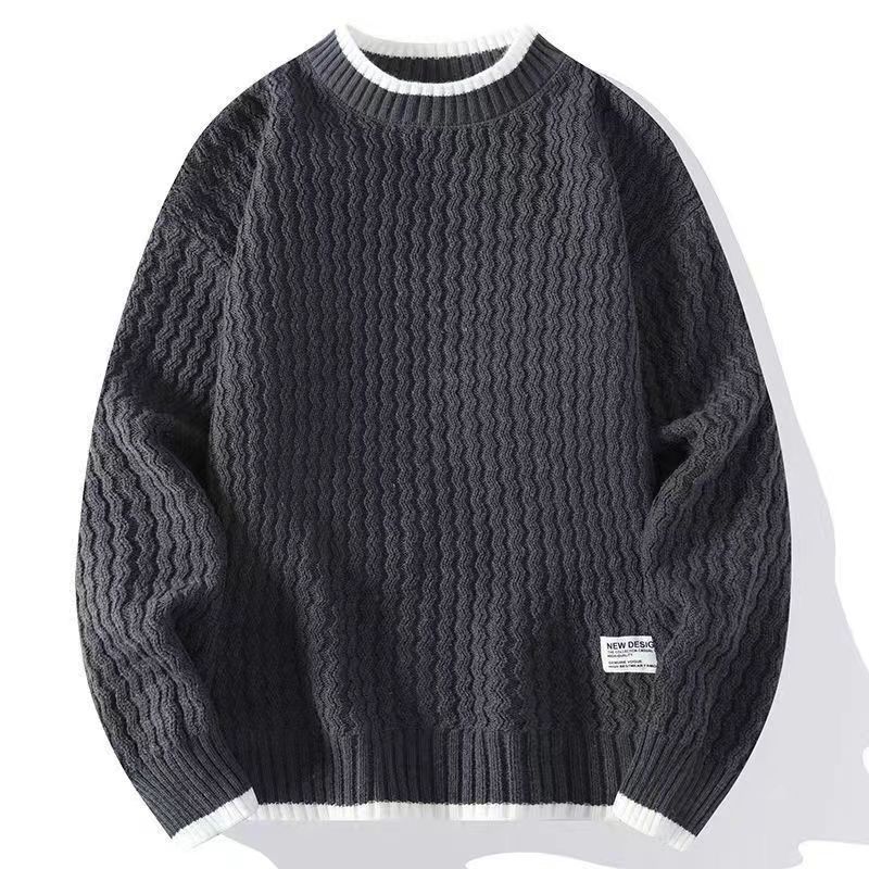

Men s Autumn Winter Knitted Sweater Round Neck Loose Warm Solid Color Base Layer Coat Casual Fashion Outerwear XS