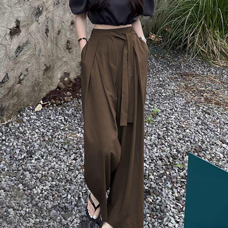 Korean Chic Asymmetrical High-Waisted Pleated Wide-Leg Trousers for Women