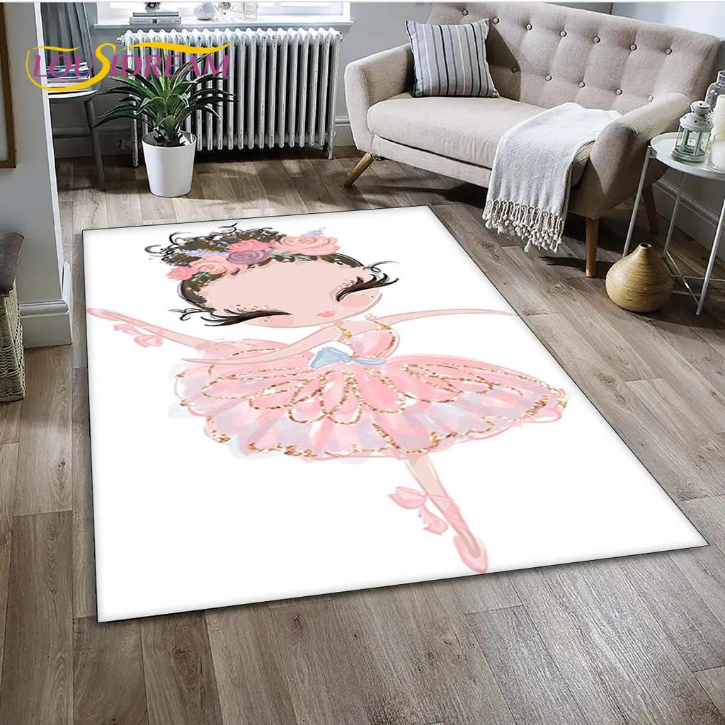 3D Cute Ballet Girl Ballerina Unicorn Cartoon Area Rug,Carpet for Home Living Room Bedroom Sofa Doormat Decor,Non-slip Floor Mat