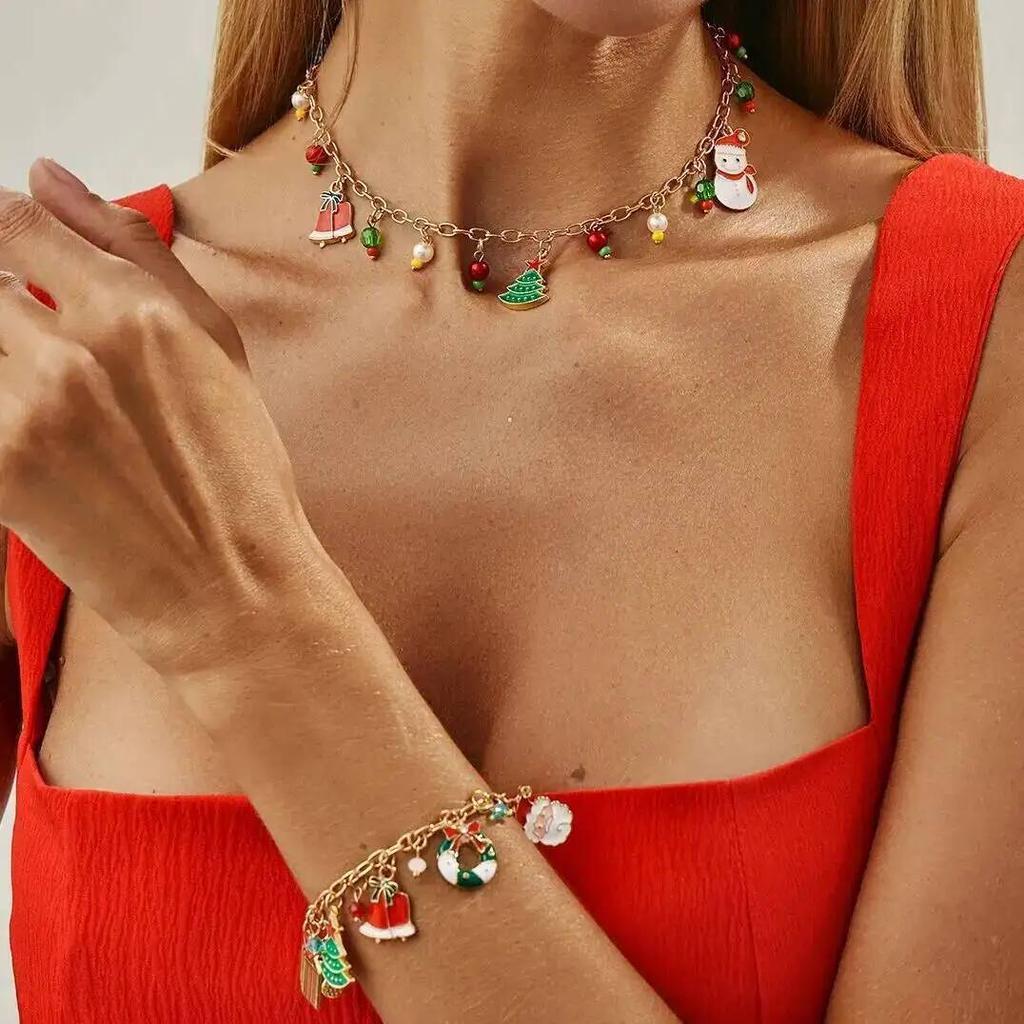 KunJoe Exquisite Christmas Tree Snowman Pendant Necklace Earrings Bracelet Jewelry Set Women  2026 New Year Jewelry Gift