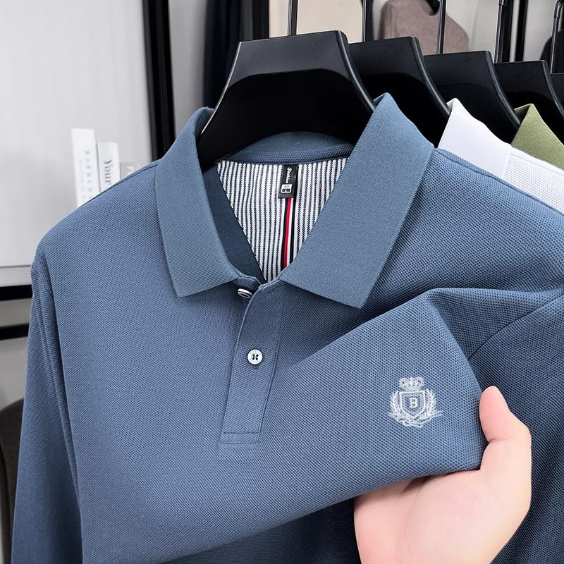 100% Pure Cotton Men'S Long Sleeved Polo Shirt High-End Designer Brand Embroidered T-Shirt 2025 Autumn New Casual Breathable Top