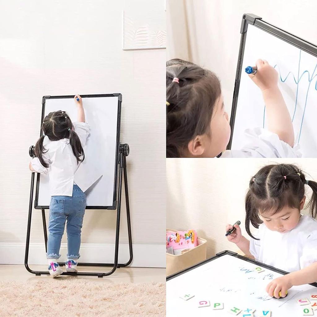 Children's Easel, Double-sided Blackboard and Whiteboard, Made of Iron, Foldable, 360 Degree Rotation, with Storage Basket, Height Adjustment Range