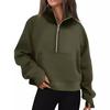 Women's Raglan Sleeve Fleece Loose Coat - Half-Zip Stand Collar Sweatshirt for Autumn and Winter