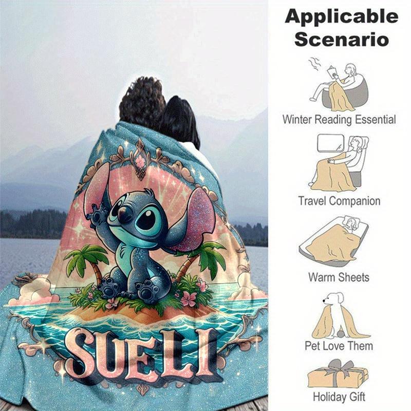 1ks deka s potiskem Stitch - Měkká, celoroční přehoz do obývacího pokoje, ložnice, personalizovaný dárek s roztomilým kresleným designem