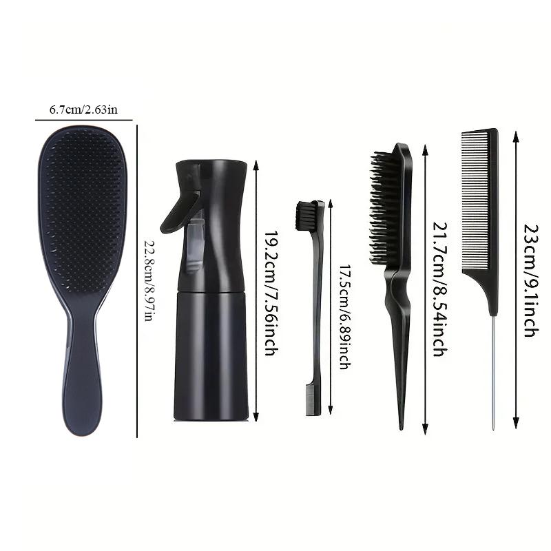 5/7pcs Hair Care Kit Tangled Hollow Out Comb with Rat Tail Edge Control Brush Spray Bottle Soft Satin Sleeping Cap Styling Tools