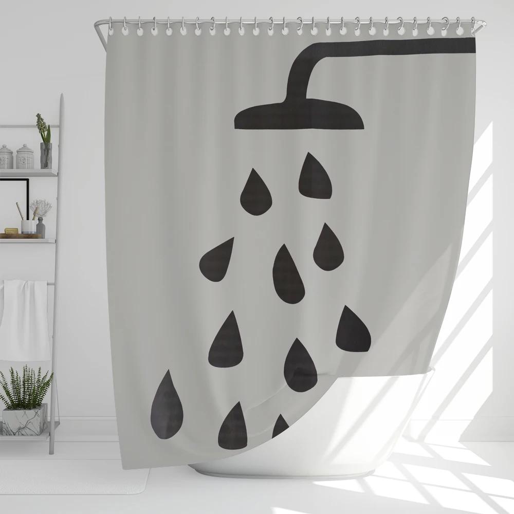

Bathroom Nordic Wind Geometry Shower Curtain Shower Head Abstract Minimalist Art Polyester Fabric Shower Curtain with Hooks W90xH180cm