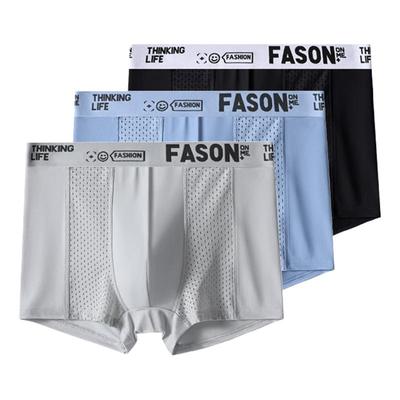 3 Pieces Men's Boxer Briefs Ice Silk Mesh Underwear Antibacterial Breathable Shorts Male Panties Underpants XL XXL 3XL 4XL