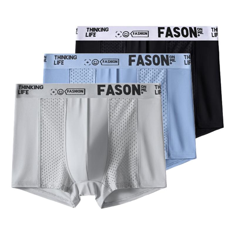 3 Pieces Men's Boxer Briefs Ice Silk Mesh Underwear Antibacterial Breathable Shorts Male Panties Underpants XL XXL 3XL 4XL