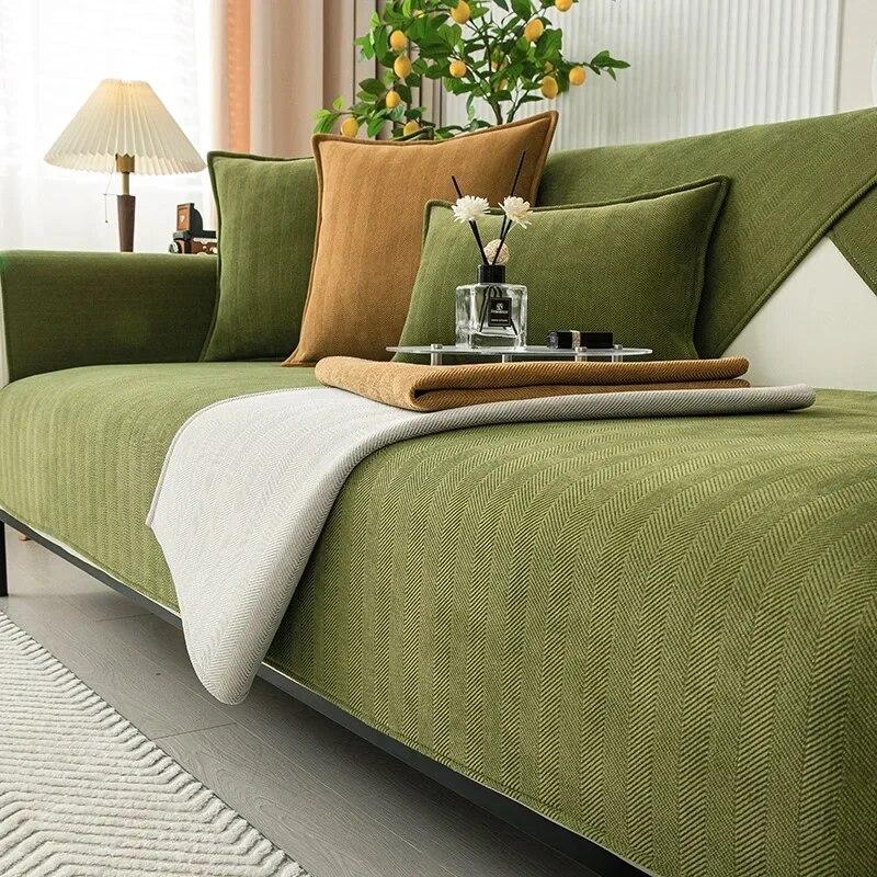 Chenille Fabric Sofa Cover Towel Solid Color Universal Living Room Sofa Cushion Mat Non-Slip Sofa Cushion Armrest Backrest Cover