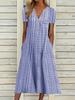 European and American summer new women's clothing, fashionable pocket V-neck striped sleeveless casual dress