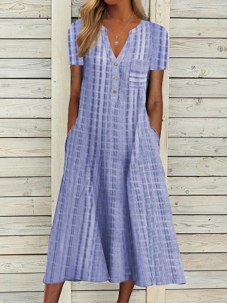 European and American summer new women's clothing, fashionable pocket V-neck striped sleeveless casual dress