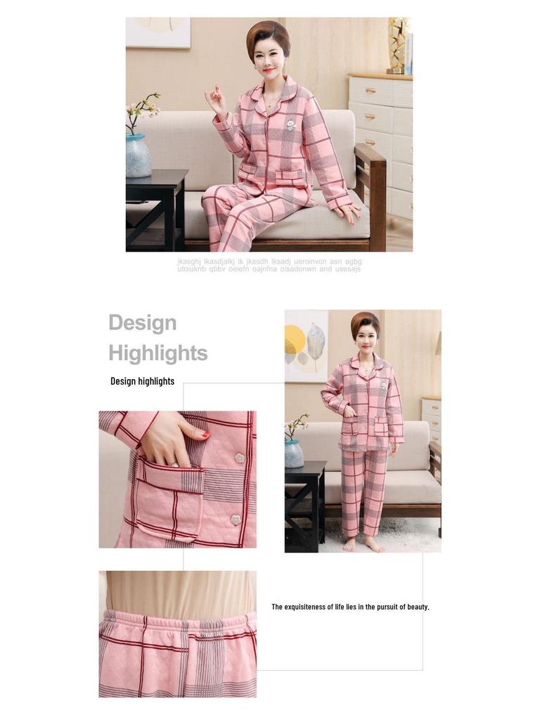 Women's Thick Warm Knitted Cotton Pajamas for Autumn/Winter - Middle-Aged & Elderly Sleepwear, Versatile Home & Outdoor Wear
