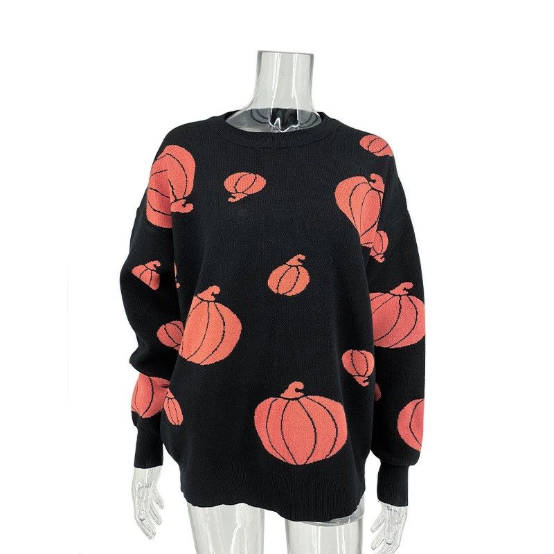 Beach Fashion 2024 Women's Clothing Loose Casual Halloween Pumpkin Sweater Versatile Stylish Fall and Winter New Product