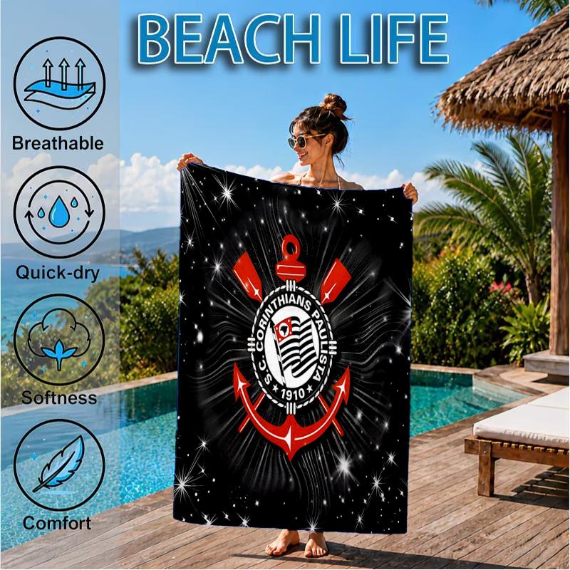 Sportverein Fußballwappen Bedrucktes Mikrofaser-Strandtuch, Weich und Saugfähig, Schnelltrocknend, Ideal für Sommerreisen, Strand-Essential, Schwimmbad
