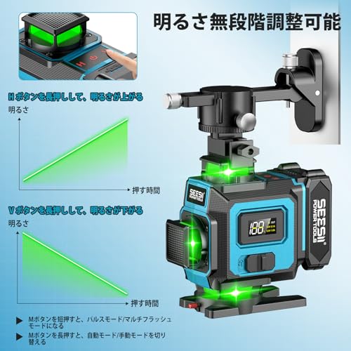 SEESII Green Laser Level, 4x360° 16-Line Full-Line Laser Level with Powerful LCD Display, Rotating Green Laser Line, Compact Design, Auto-Correction,
