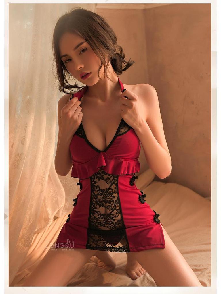 Sexy Spitzen Cheongsam Dessous Set: Sheer Temptation Nachtwäsche 6240