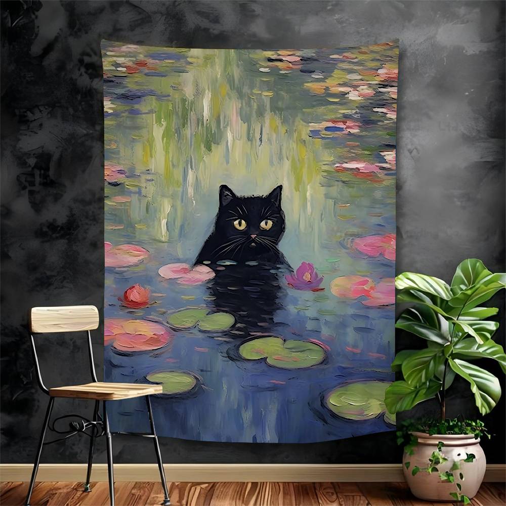 Painting Of A Cat Printed Large Wall Tapestry Indian Buddha Wall Decoration Witchcraft Bohemian Hippie Decor Blanket 74x94cm(29x37in)