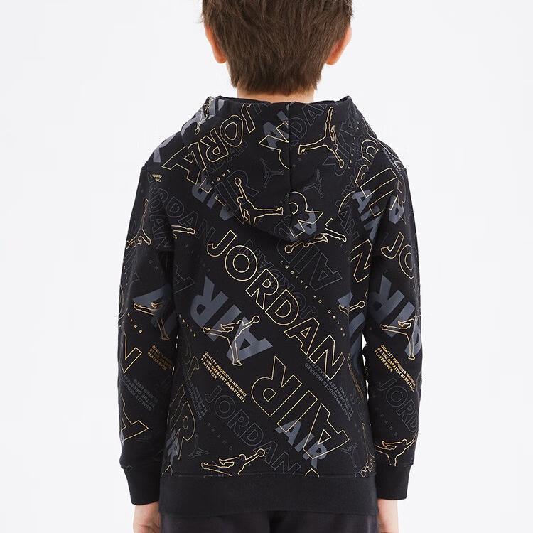 Jordan Sweatshirt Kids' Apparel, Letter Logo All Over Print Thermal Fleece Lined Hooded Long Sleeved Jet Black Kids' JD2242049GS-001