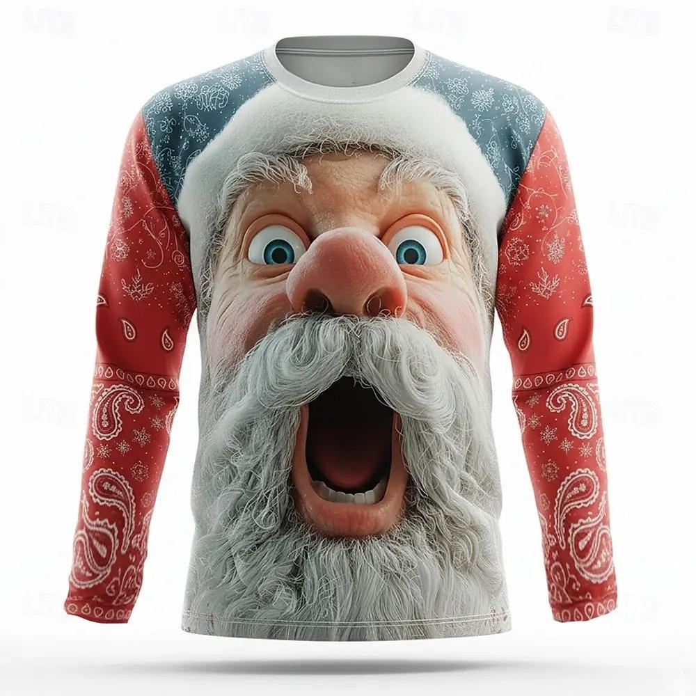 

Christmas Men s 3D Printed Santa Claus Long Sleeve T-shirt Round Neck Fashion Street Style Autumn Winter Casual Comfortable T-shirt 6XL