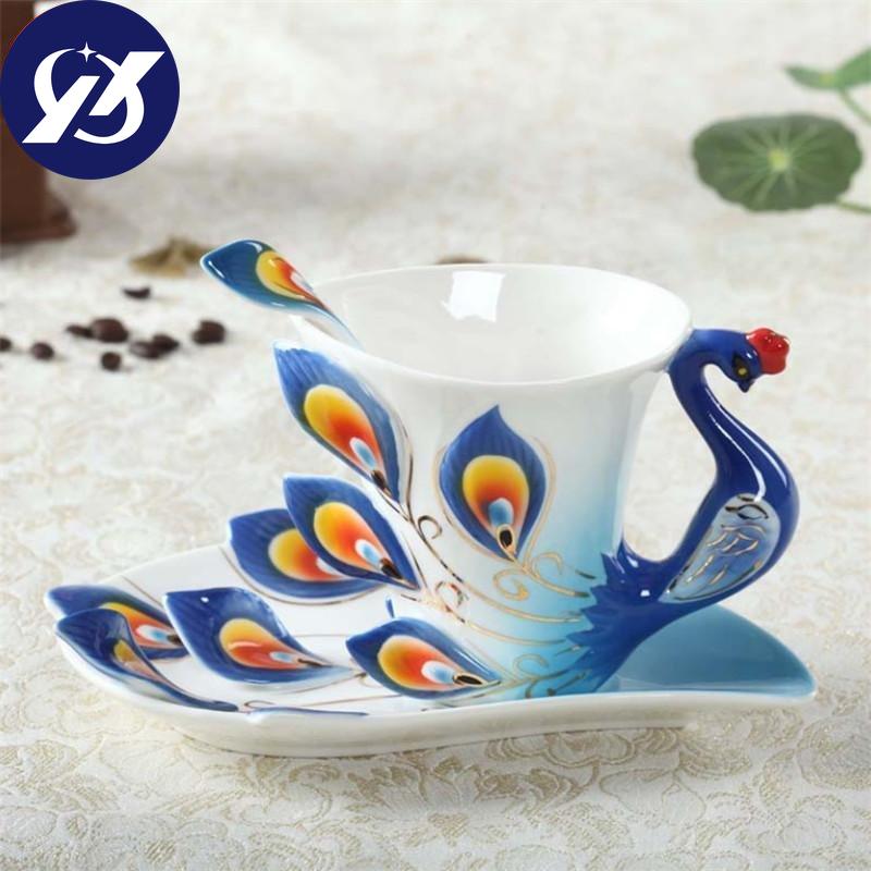 200ML Bone Cna 3D Color Enamel Animal Coffee Cup with Saucer and Spoon Ceramic Afternoon Teacups Drinwkare
