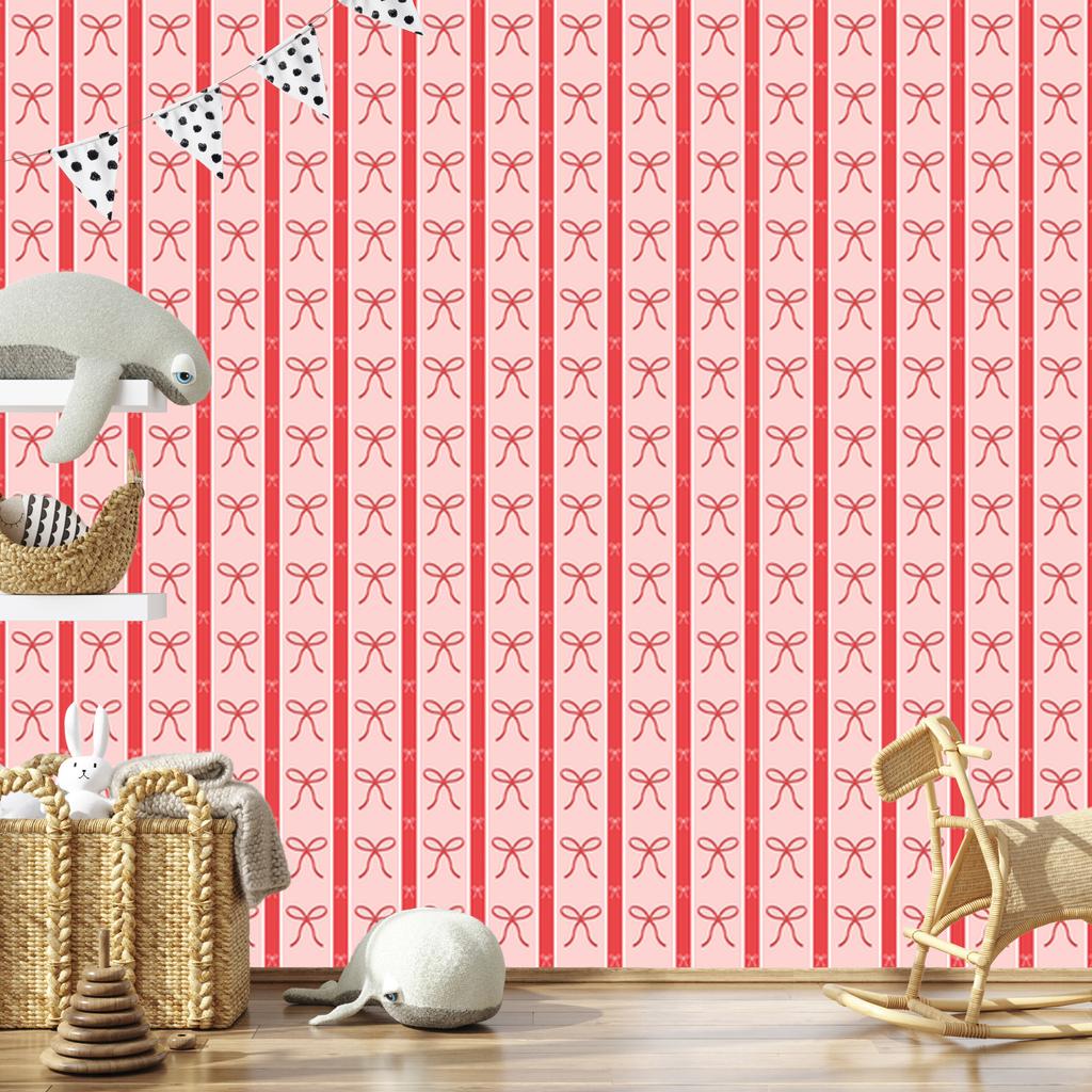 Coral and red bows wallpaper for living room and bedroom 50x1000