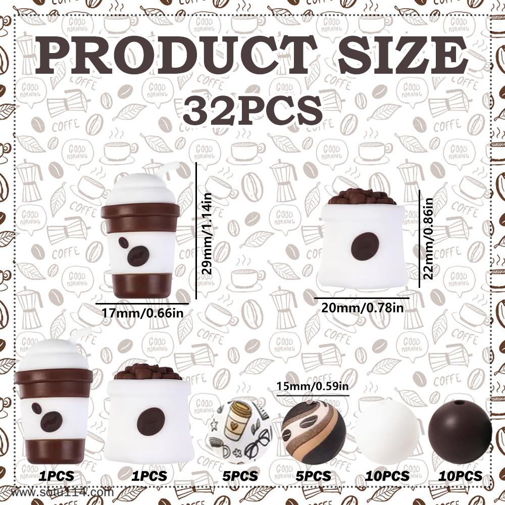 

32/44/60PCS new coffee series silicone bead set, perfect for DIY handmade crafts such as keychains, necklaces, bracelets, etc