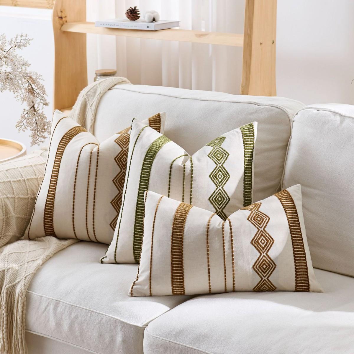 Jmg Clothing Unisex Boho Throw Pillow Covers Striped Square Farmhouse Decorative Cushion Case Cozy Soft Pillowcase For Home Couch Sofa Bed Decor