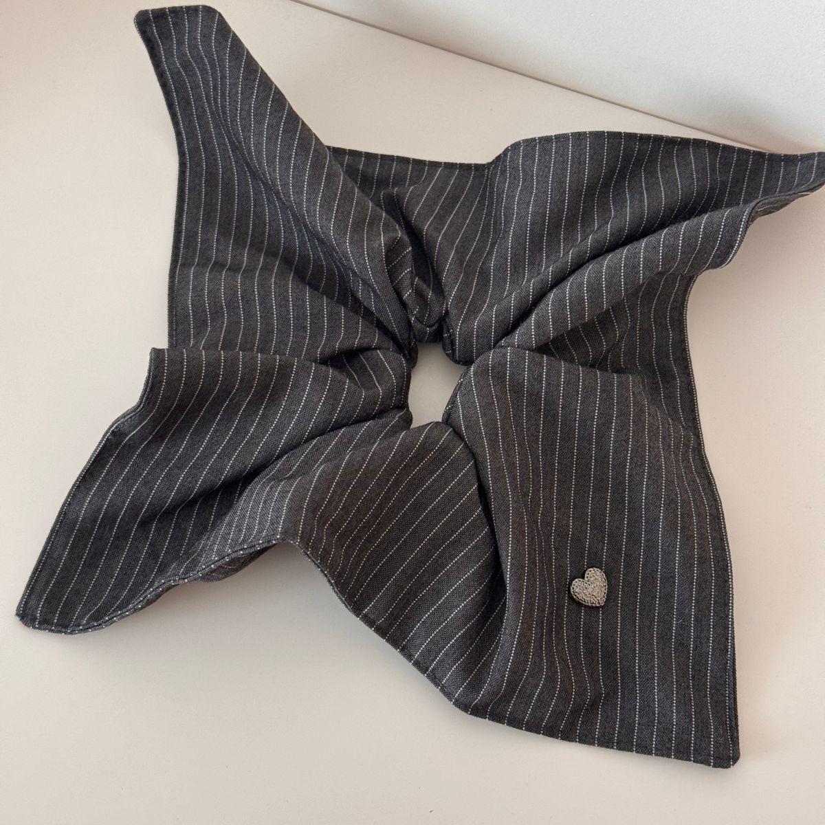 New Korean Stripe Polka Dot Metal Heart Hair Tie Elegant High Grade Square Scarf Large Hair Scrunchie Ponytail Holder Accessory