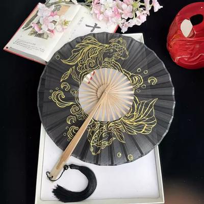 Elegant Handmade Round Bamboo Fan Tassel Handheld Collapsible Hand Fan Portable Lightweight Dance Fan Women
