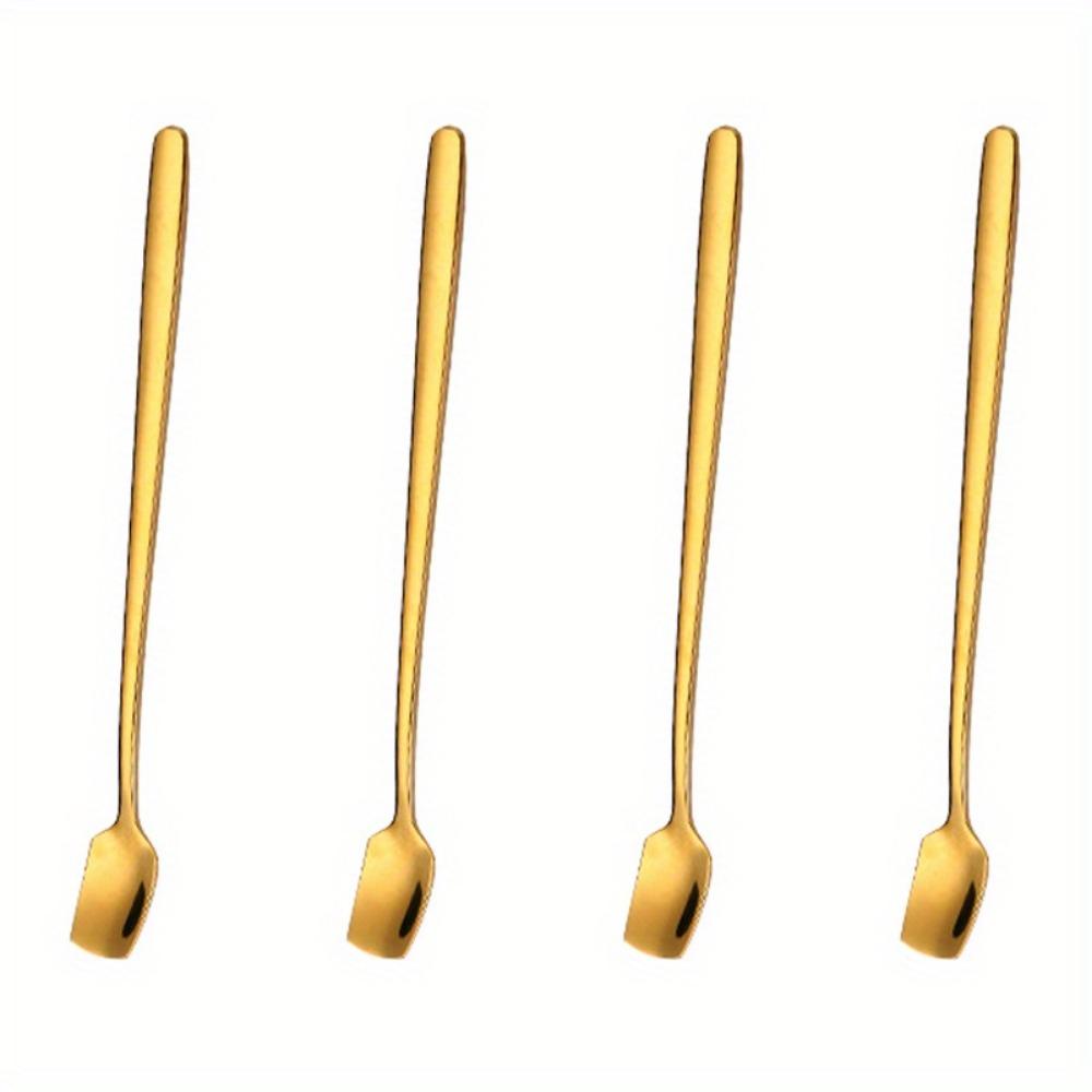 4 buc, set de linguri de desert reutilizabile din oțel inoxidabil cu mâner lung pentru uz casnic, restaurant și petreceri - perfect pentru înghețată, lapte și cafea
