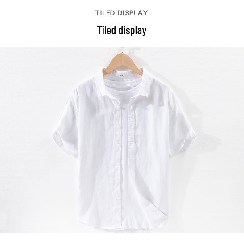 Camisa Casual de Manga Curta de Linho Puro para Homem - Estilo Versátil, Atacado 9012