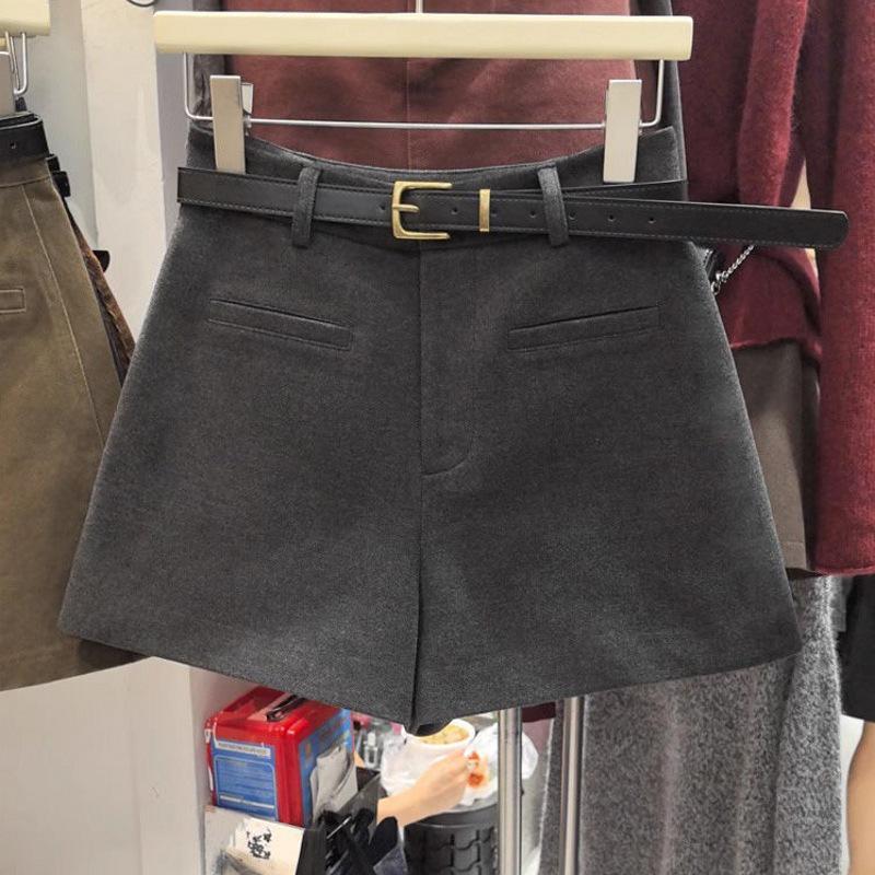 

Женские шерстяные шорты с высокой талией - Осень/Зима 2024 Повседневные широкие расклешенные брюки, миниатюрная посадка. M серый