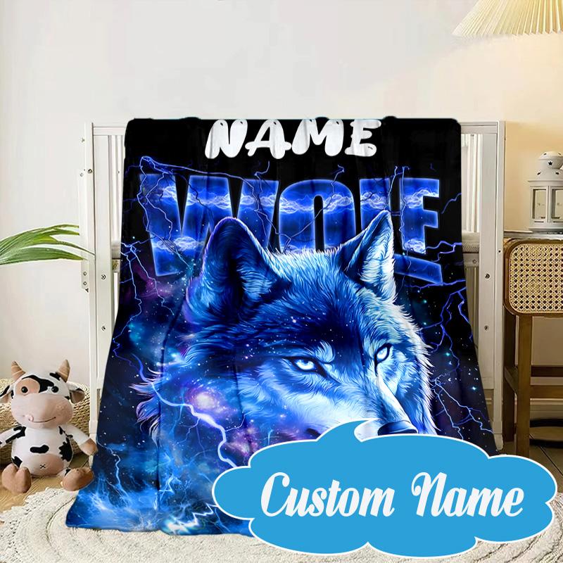 Custom Name Electric Wolf Spirit Blanket bed sofa Blanket Flannel Blanket for Camping, Hiking, Picnic Essentials,gift for Fan family