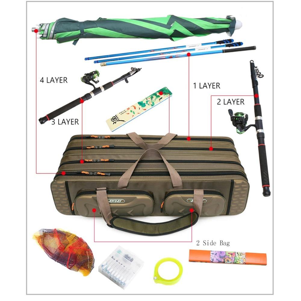 80cm/90cm/100cm/120cm Fiskestangvesker Vanntett 3/4 Lag Oppbevaringsveske for Fiskesneller Utstyr Agnveske Ryggsekk med Stor Kapasitet