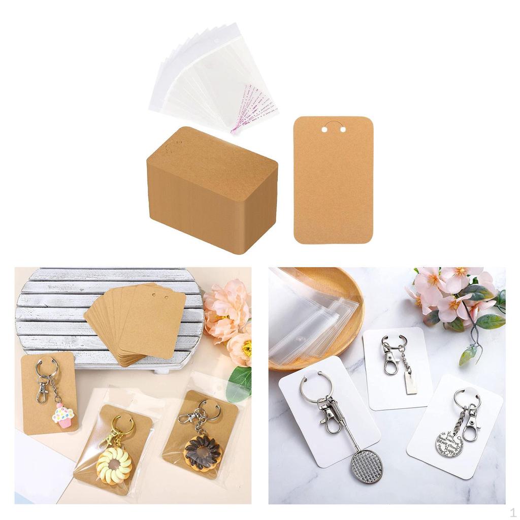 100 Pcs Keychain Display Cards with Self Seal Bags, Jewelry Packaging Supplies for Earrings,