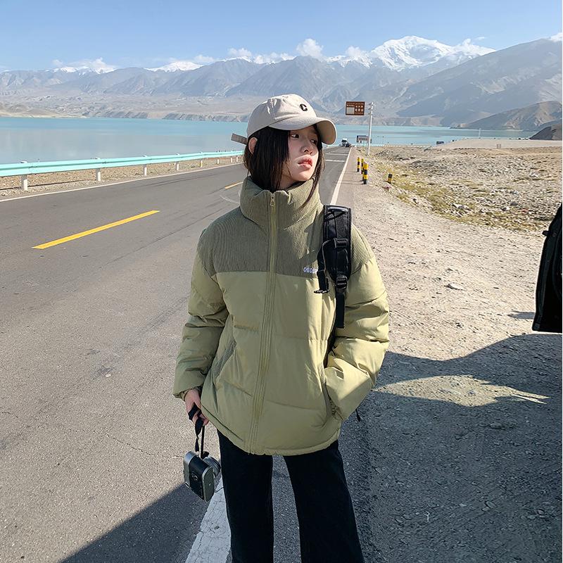 Corduroy cotton jacket women's 2025 new winter cropped jacket contrast splicing couple padded jacket thick cotton jacket