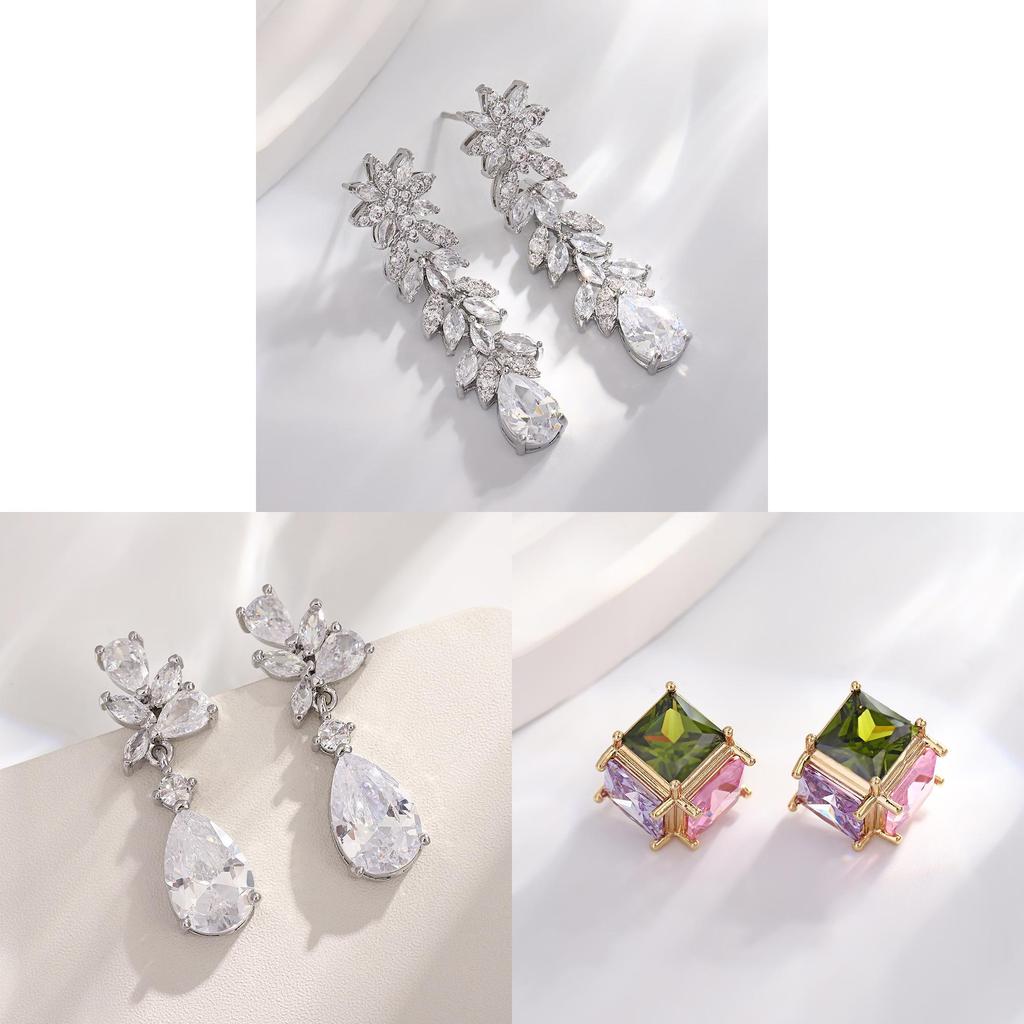 Zircon Drop Earrings With Glittering Lotus Water Drop Design For Women Summer