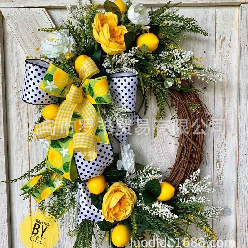 Artificial Lemon Peony Wreath Wall Hanging Decor Door Home Festival Party Decoration