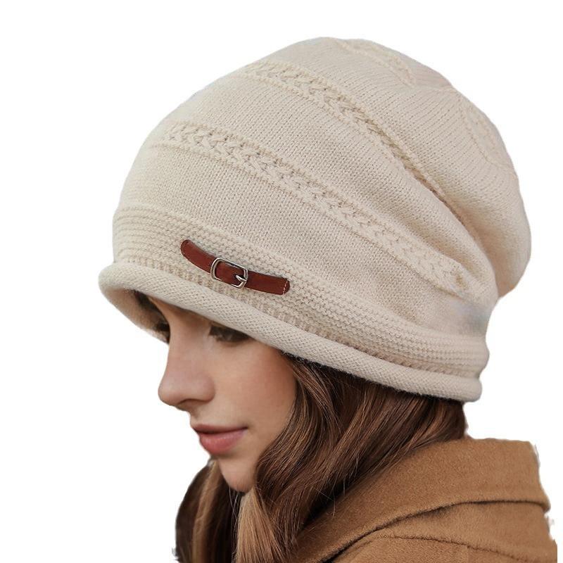 Fashionable and Versatile Pile Hat Large Head Circumference  Loose Toe Cap  Plus Velvet and Thickened Woolen Knitted Hat