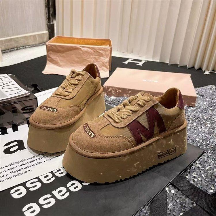 Thick-soled matte leather casual shoes women's 2025 new heightened sole leather patchwork single shoes versatile color matching muffin shoes